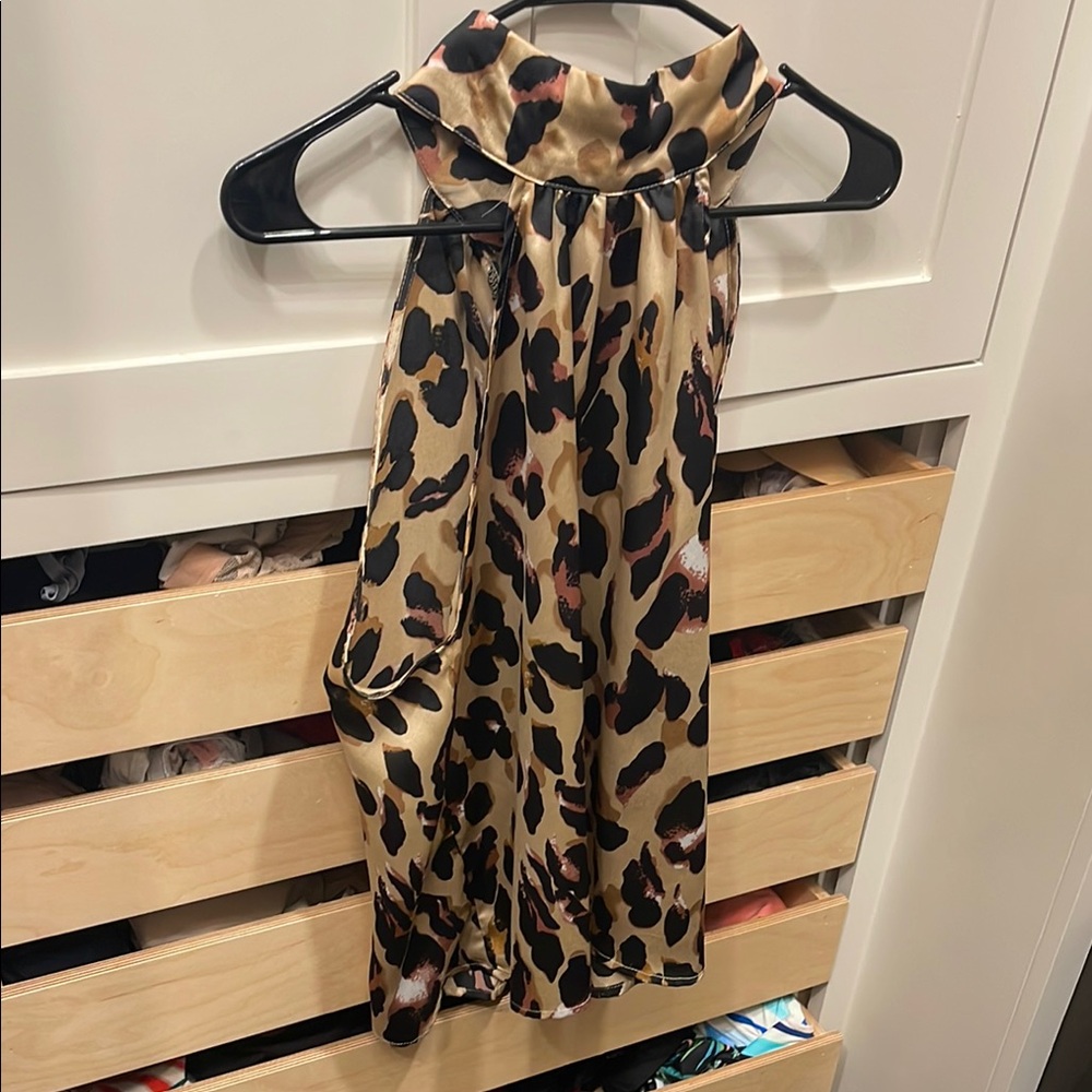Leopard Print Satin Halter Top